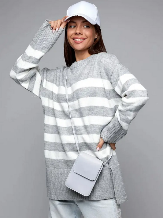 Tempo Striped Oversized Knit Long Sleeve Sweater Castello Clothing Line