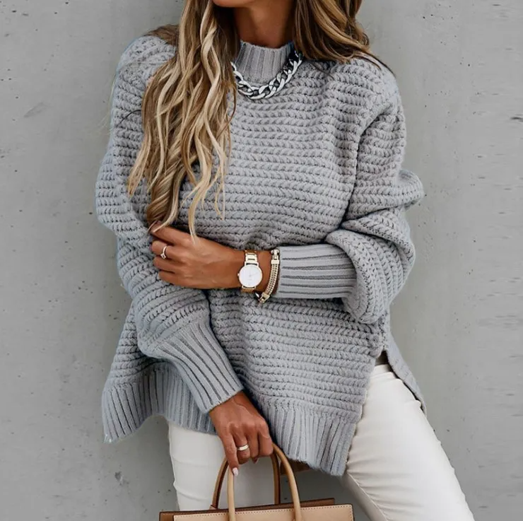 Summit Oversized High Neck Textured Knit Sweater Castello Clothing Line