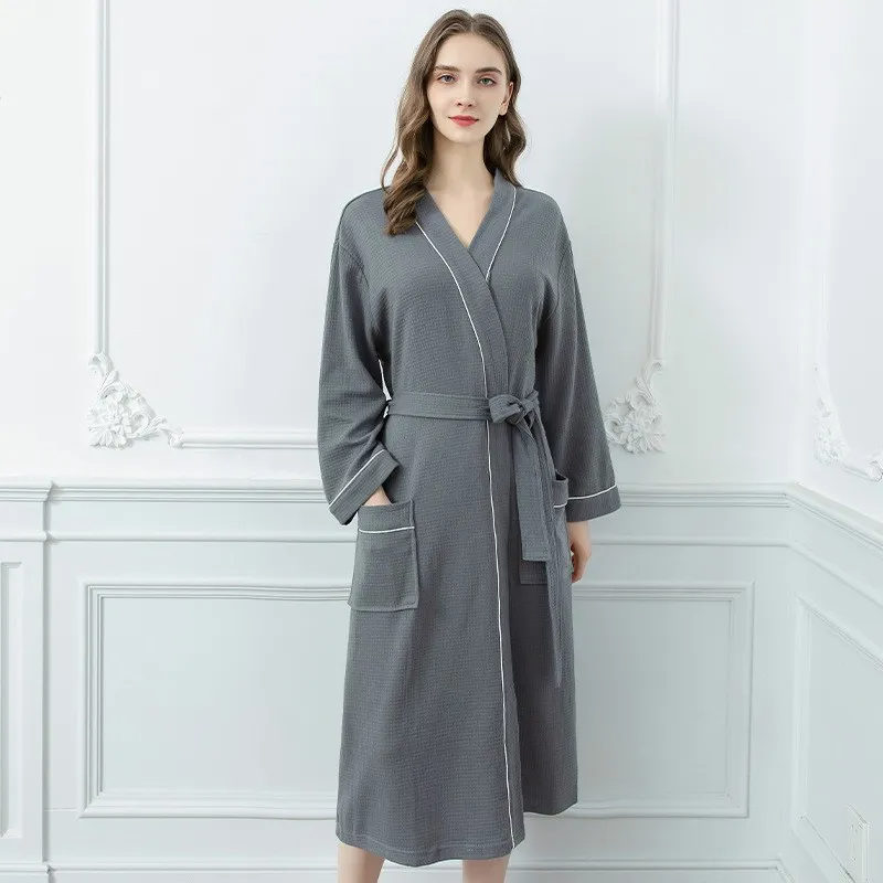 Ocean Breeze Waffle-Knit Long Cotton Robe  Castello Clothing Line   