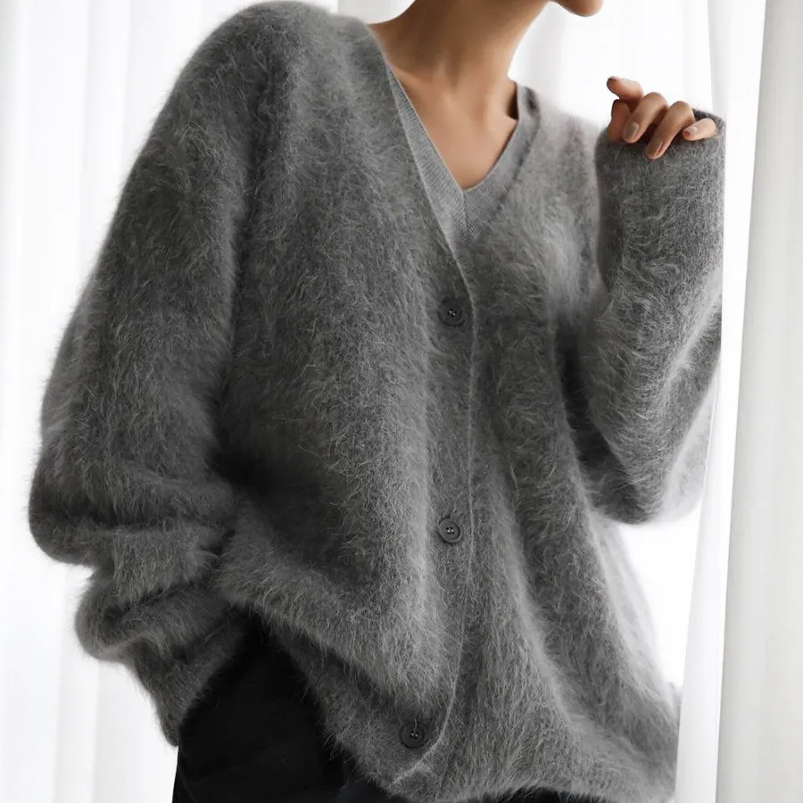 Influence Oversized Button-Up Fuzzy Knit Cardigan Castello Clothing Line