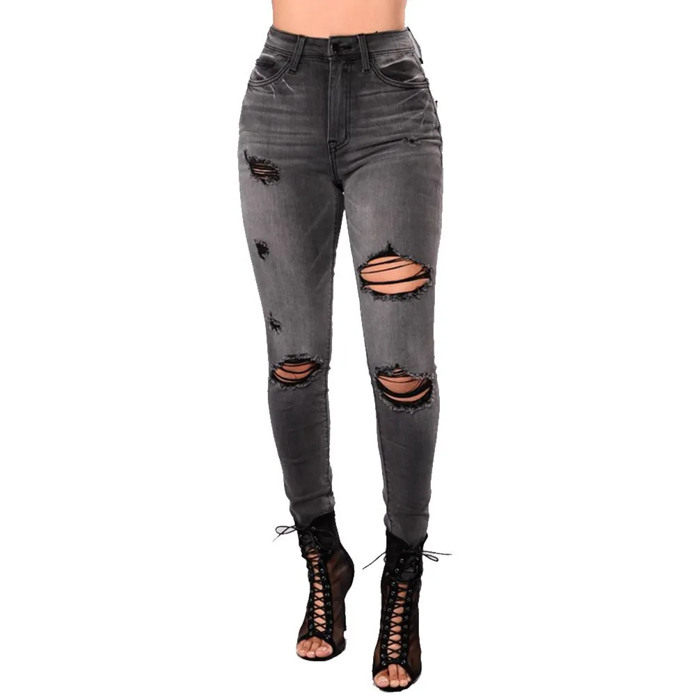Black High Waist Ripped Skinny Jeans  Castello Clothing Line   