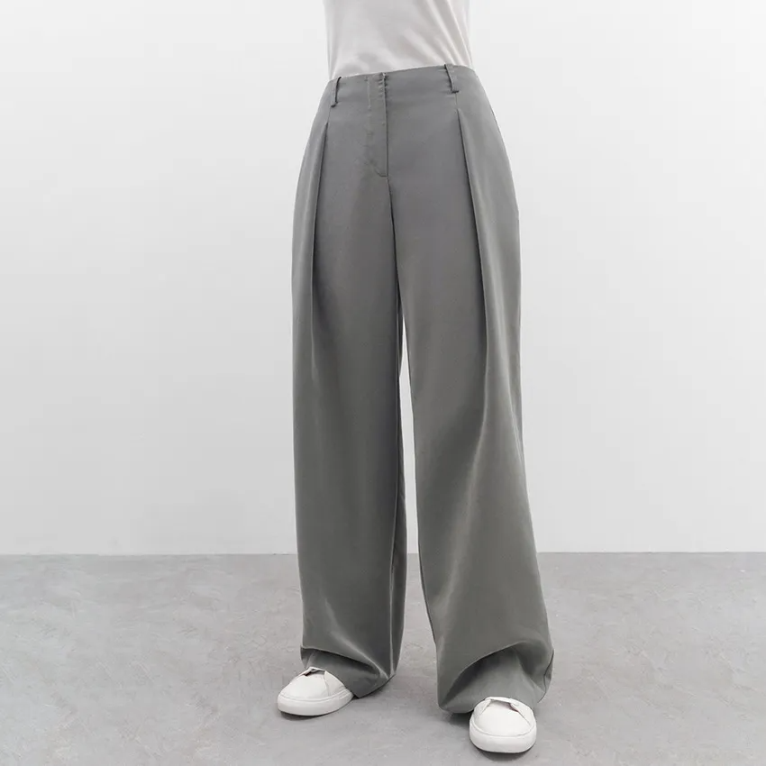 Tamsin High-Waisted Pleated Wide-Leg Trousers Castello Clothing Line