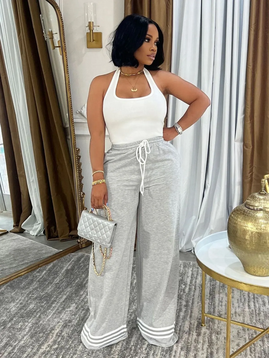 Zafira High-Waisted Drawstring Wide-Leg Lounge Pants Castello Clothing Line