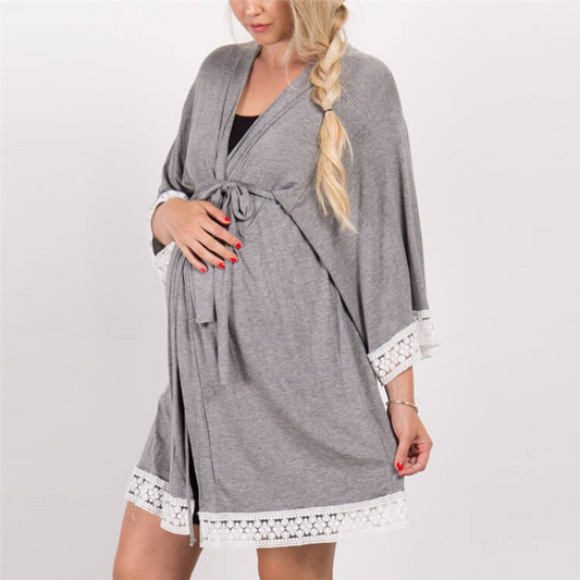 Gentle Bloom Maternity Lace-Trim Short Wrap Robe  Castello Clothing Line   