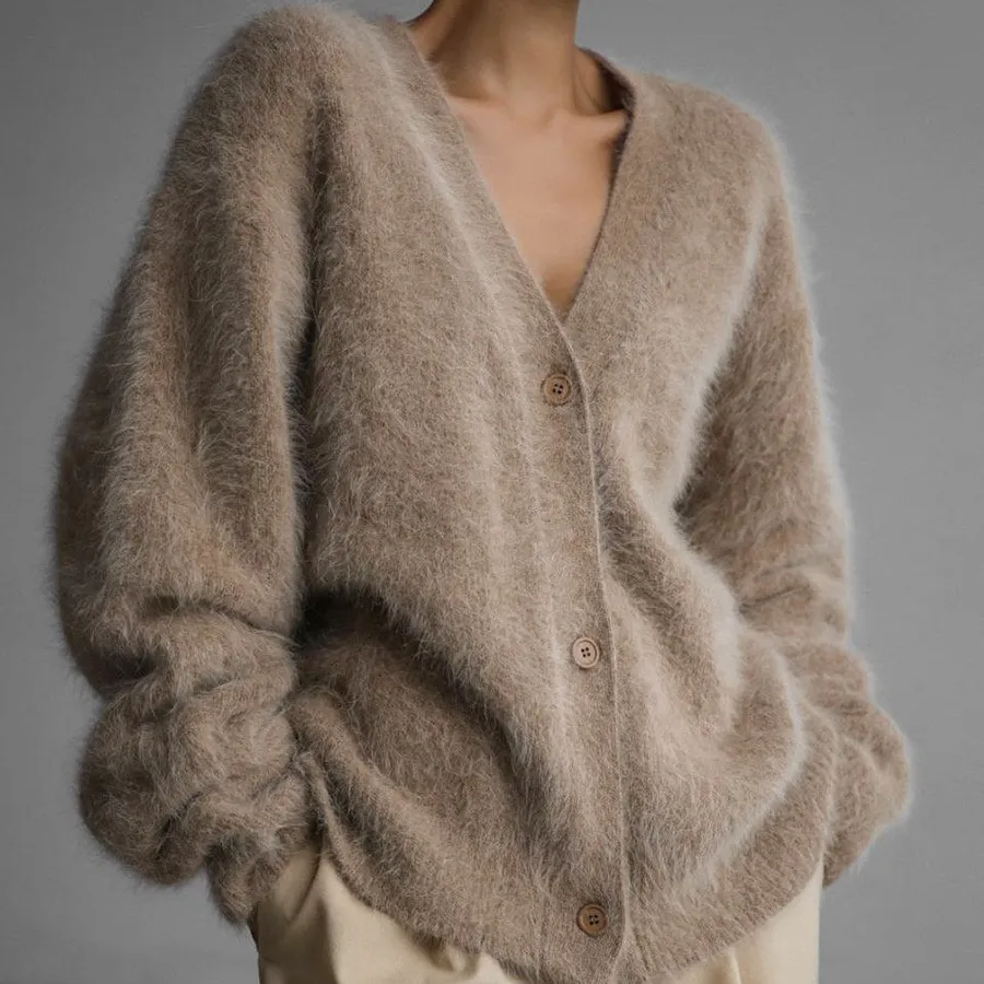 Influence Oversized Button-Up Fuzzy Knit Cardigan Castello Clothing Line