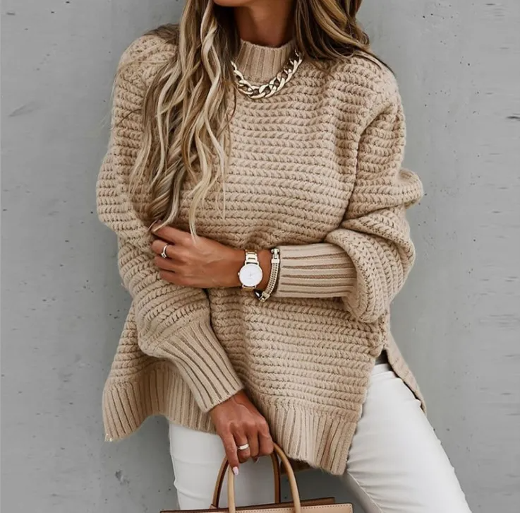 Summit Oversized High Neck Textured Knit Sweater Castello Clothing Line