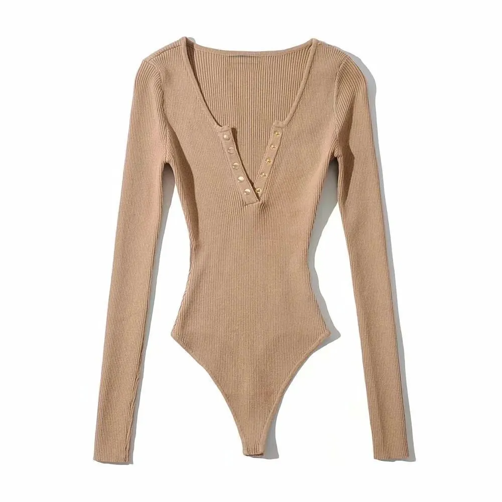 Vibe Snap V-Neck Long Sleeve Bodysuit  Castello Clothing Line   
