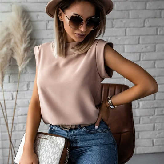 Tyra Mock Neck Cap Sleeve Blouse Castello Clothing Line