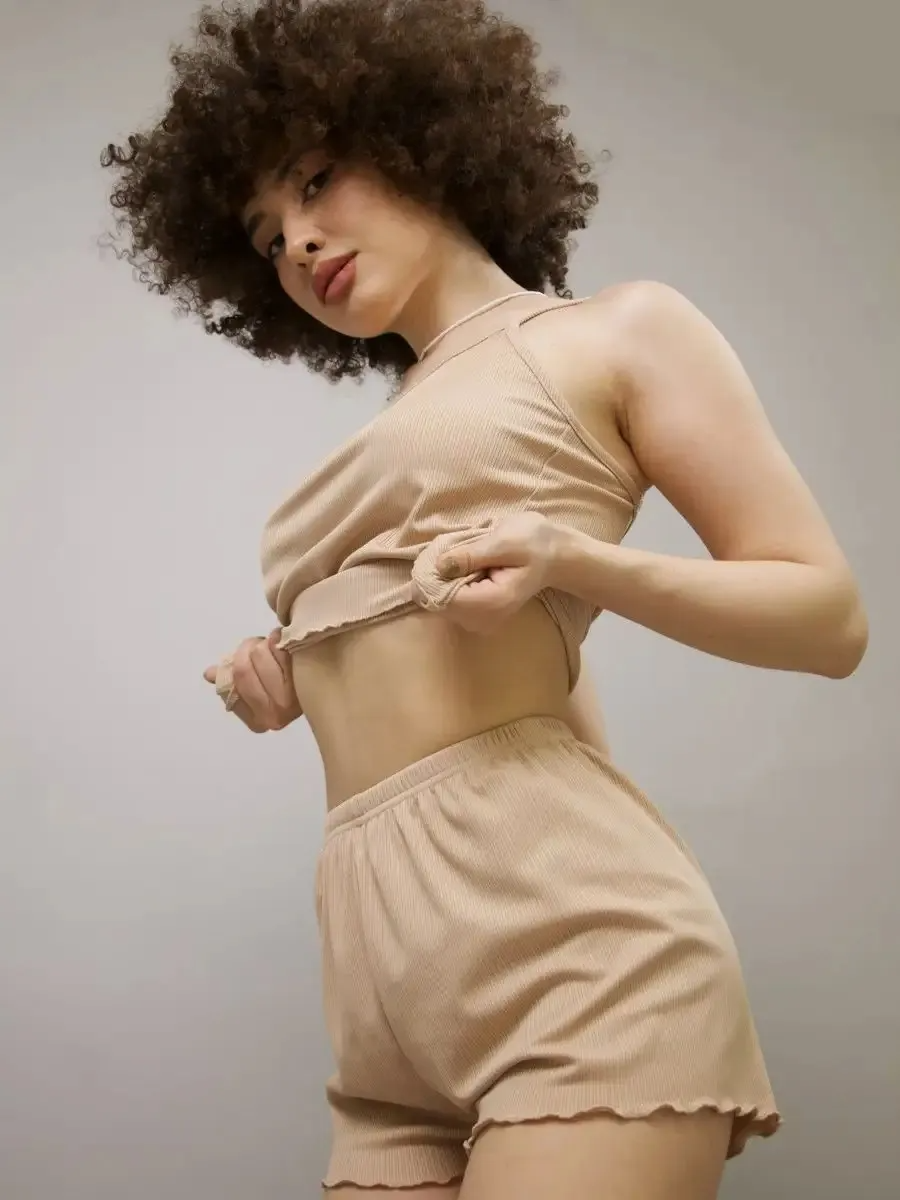 Dreamy Bliss Ribbed Cami Shorts Lounge Set  Castello Clothing Line   