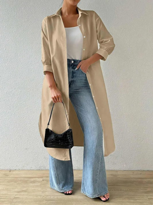 StrideSavvy Longline Button-Up Shirt Dress Castello Clothing Line