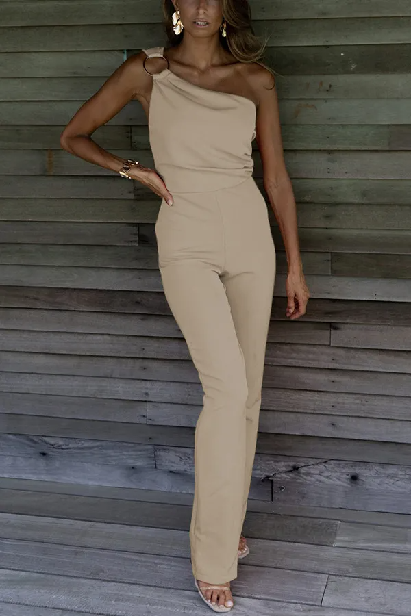 Aisla One-Shoulder Ring Detail Tailored Jumpsuit women jumpsuits Castello Clothing Line