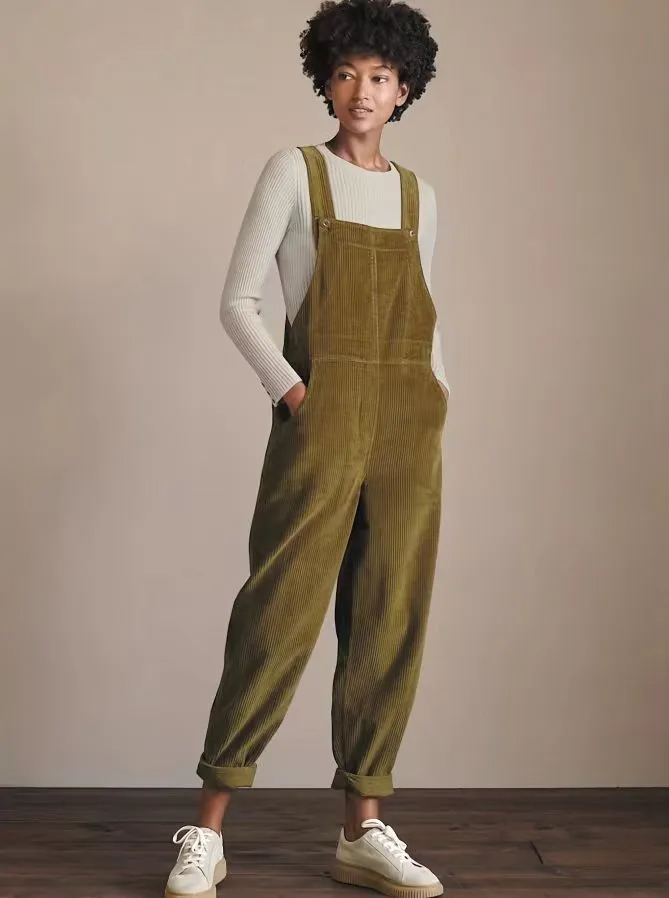 Megan Corduroy Relaxed Fit Straight Leg Bib Overalls women's overalls Castello Clothing Line