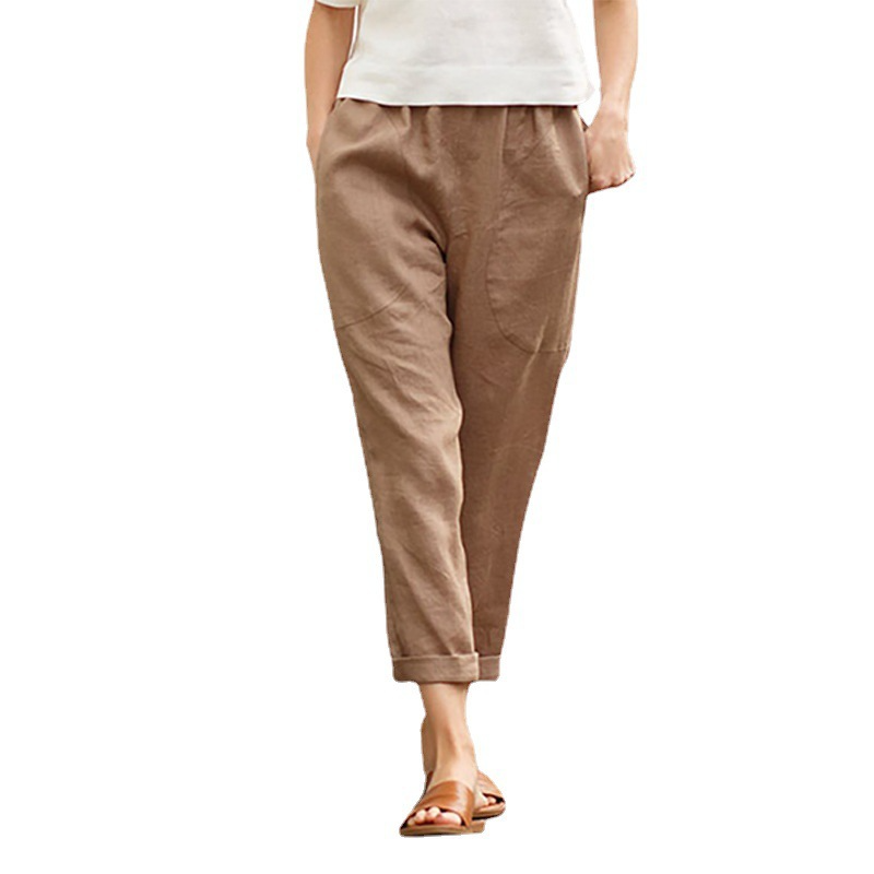Isabelle High-Waisted Cuffed Tapered Linen Pants Castello Clothing Line