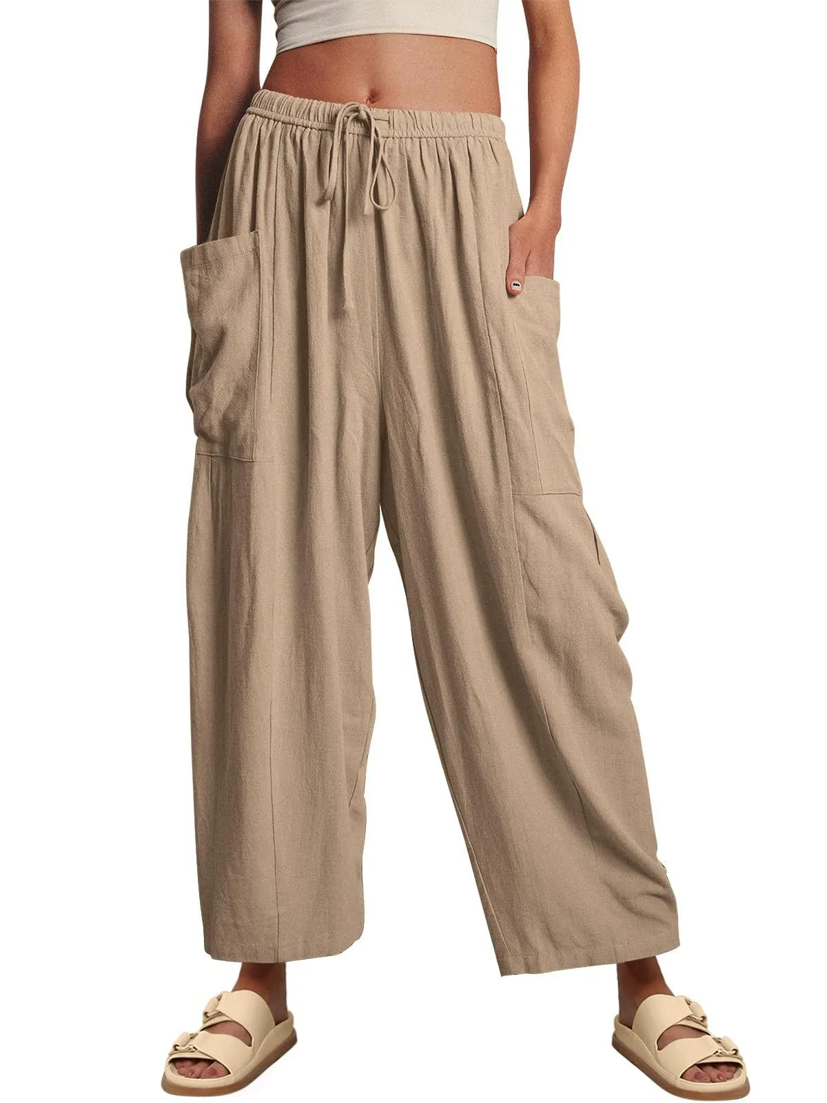 Sage High-Waisted Drawstring Cropped Wide Leg Pants wide leg pants Castello Clothing Line