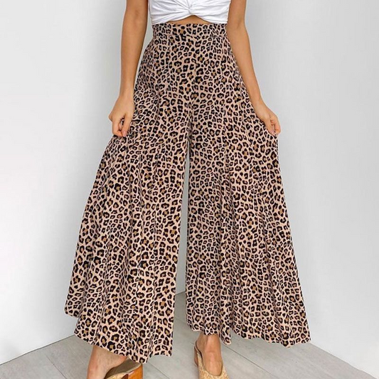 Jungle High-Waisted Wide Leg Animal Print Palazzo Pants Castello Clothing Line