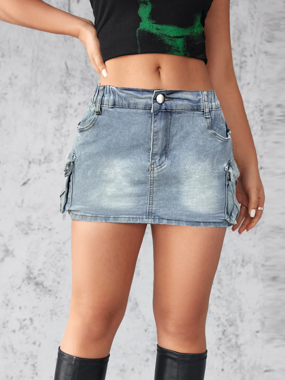 Ready for Anything Denim Cargo Mini Skirt  Castello Clothing Line   