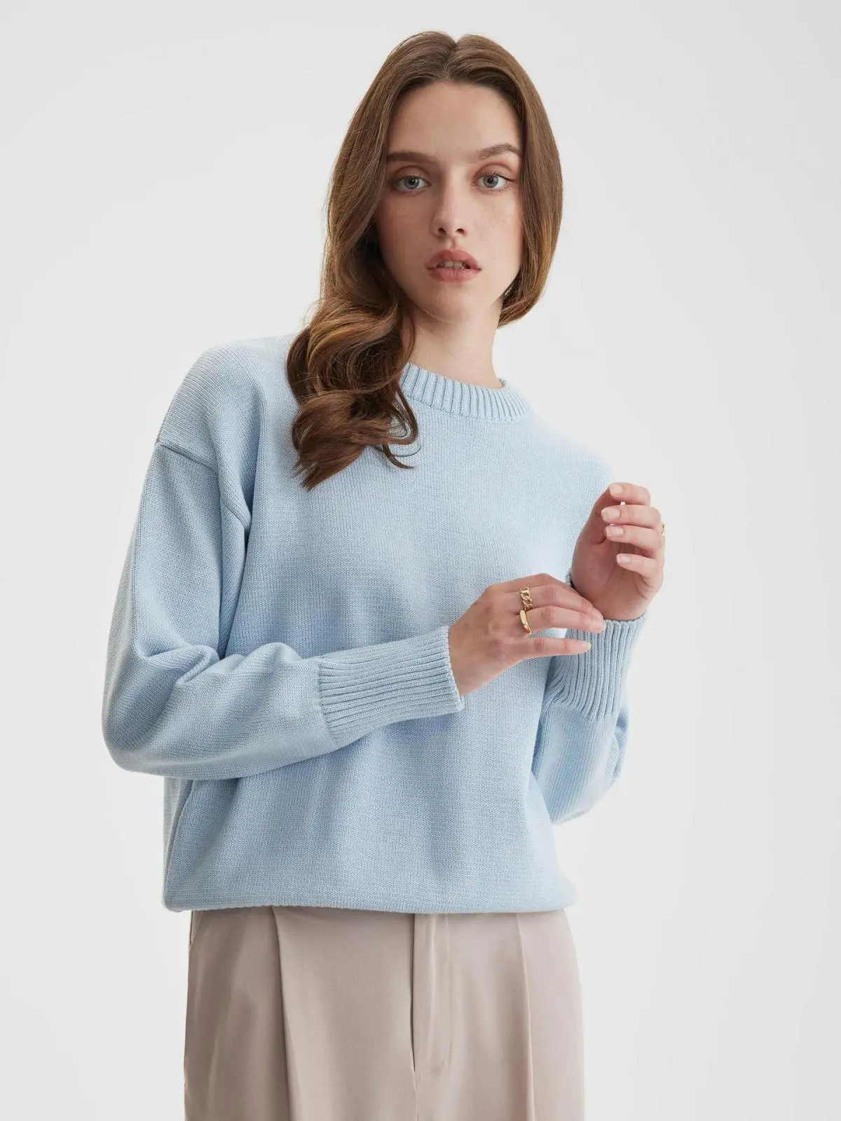 Urban Ease Crew Neck Long Sleeve Ribbed Knit Sweater Castello Clothing Line