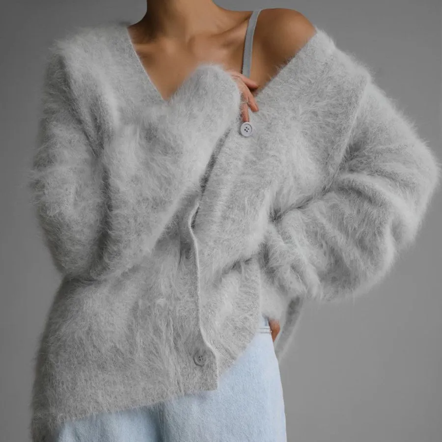Influence Oversized Button-Up Fuzzy Knit Cardigan Castello Clothing Line