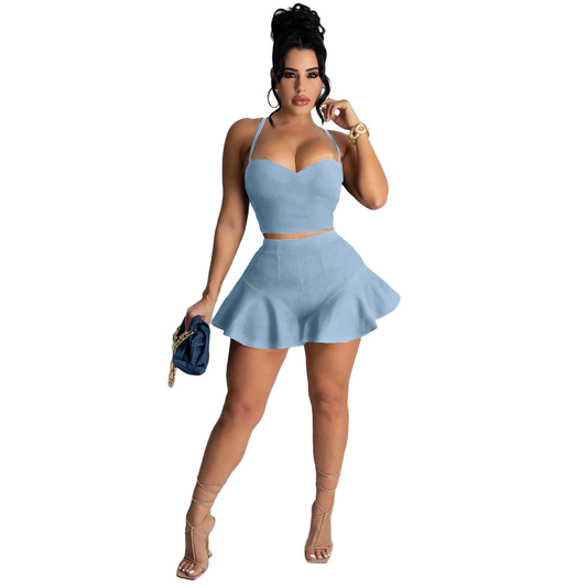 Twirl Sweetheart Crop Top & Flared Pants Set  Castello Clothing Line   