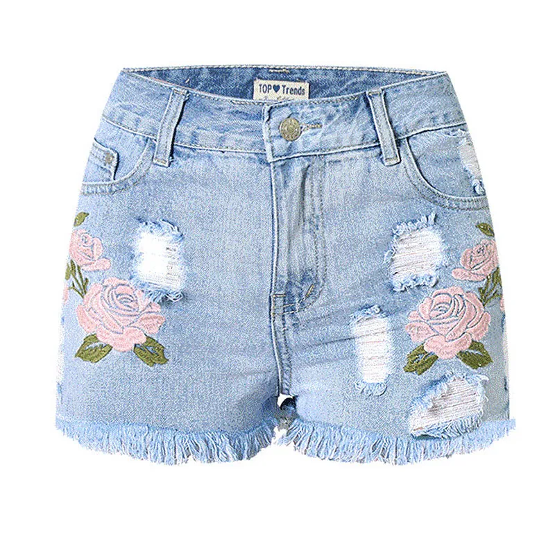 BloomEdge High-Rise Floral Embroidered Jean Shorts  Castello Clothing Line   