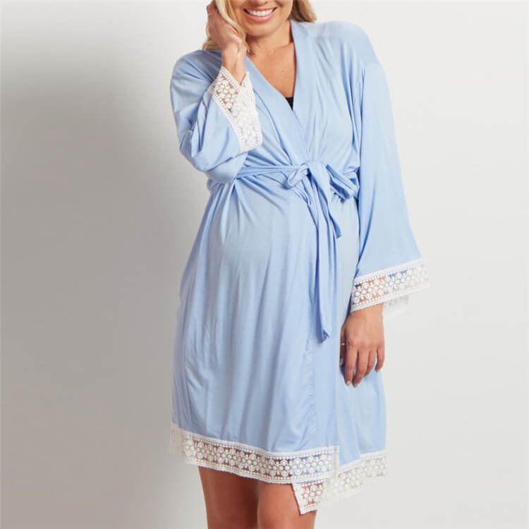 Gentle Bloom Maternity Lace-Trim Short Wrap Robe  Castello Clothing Line   