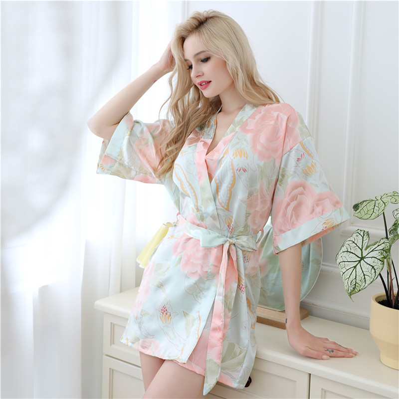 Garden Glow Satin Floral Short Wrap Robe  Castello Clothing Line   