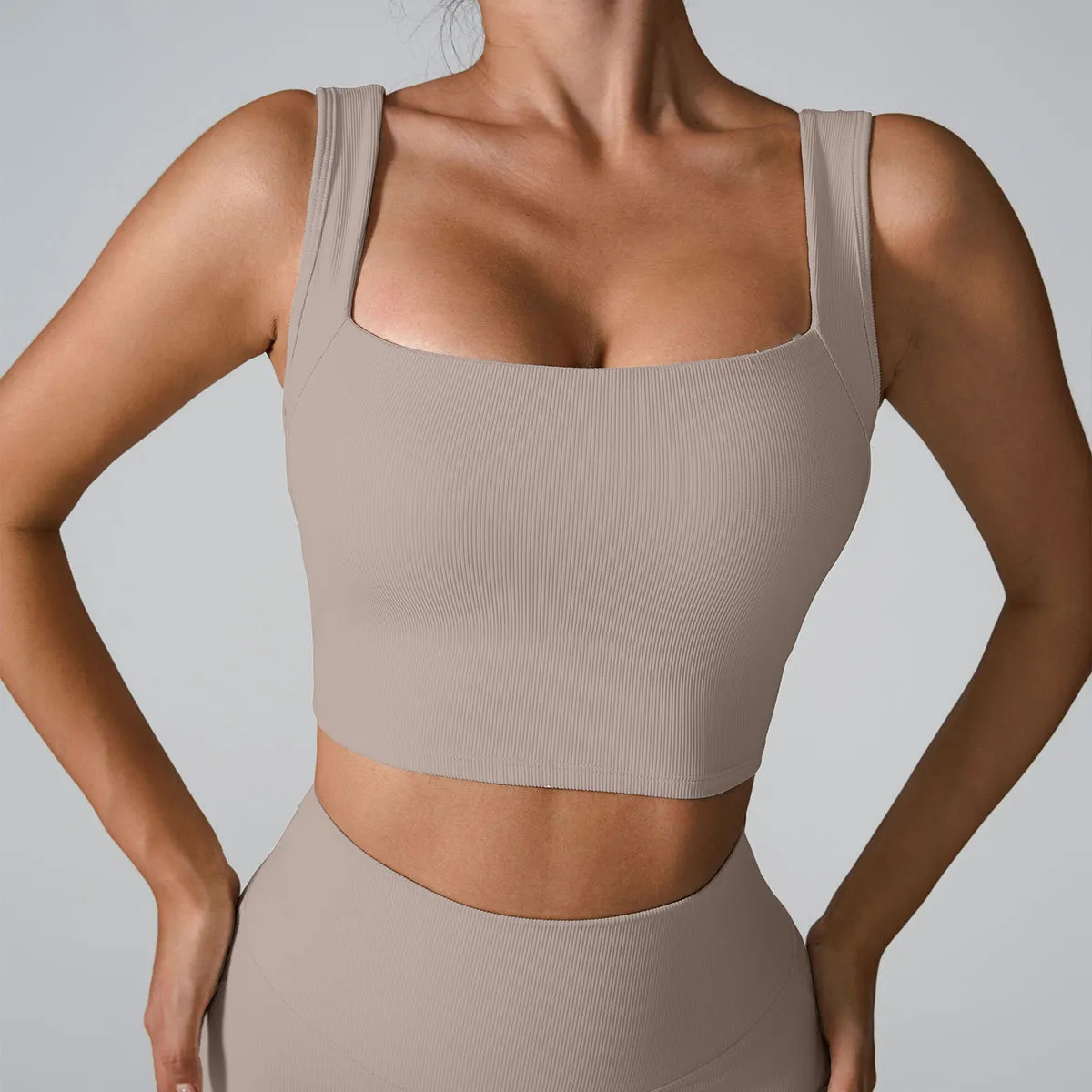 Ribbed Radiance Square-Neck Crop Top  Castello Clothing Line   
