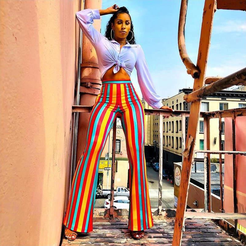 Juliette High-Waist Striped Flare Pants Castello Clothing Line