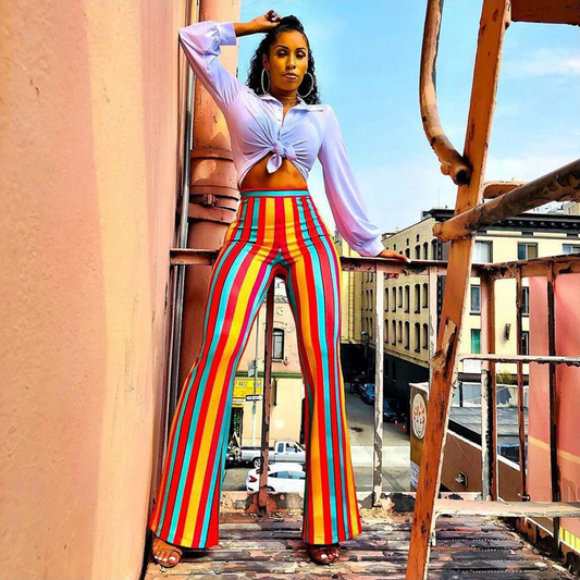 Juliette High-Waist Striped Flare Pants Castello Clothing Line