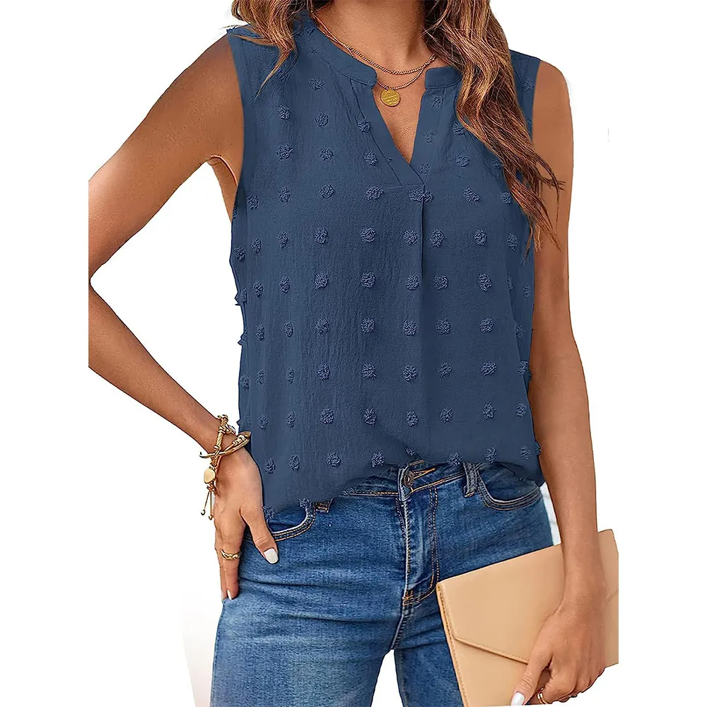 Jackpot SwissDot Sleeveless V-Neck Blouse Castello Clothing Line