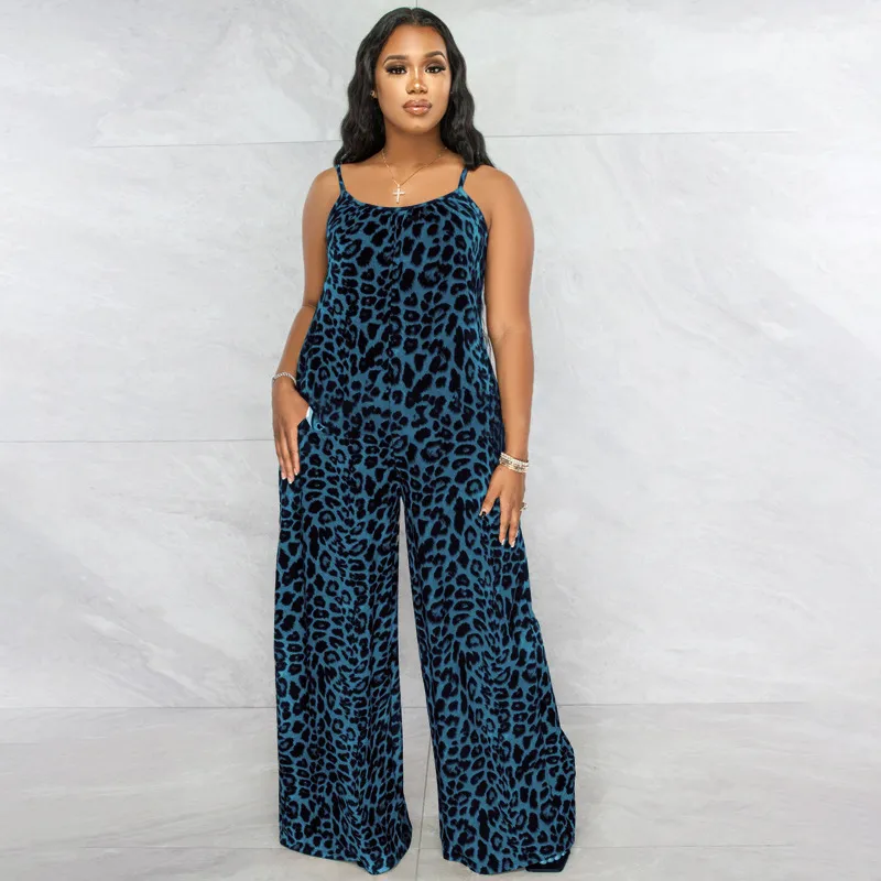 Asha Spaghetti Strap Leopard Print Wide Leg Jumpsuit women jumpsuits Castello Clothing Line