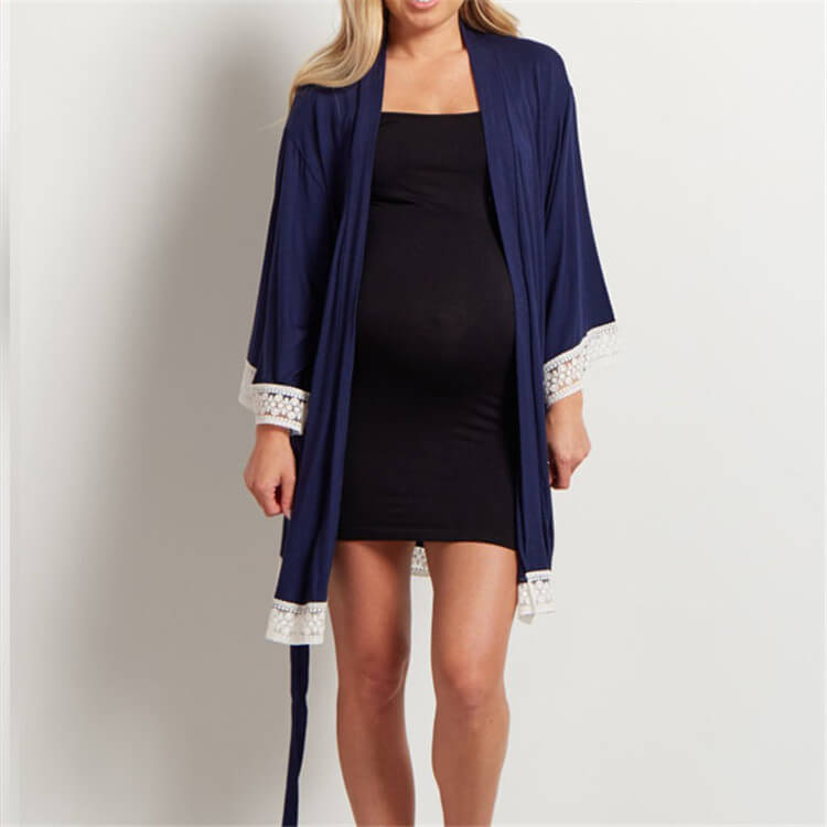 Gentle Bloom Maternity Lace-Trim Short Wrap Robe  Castello Clothing Line   