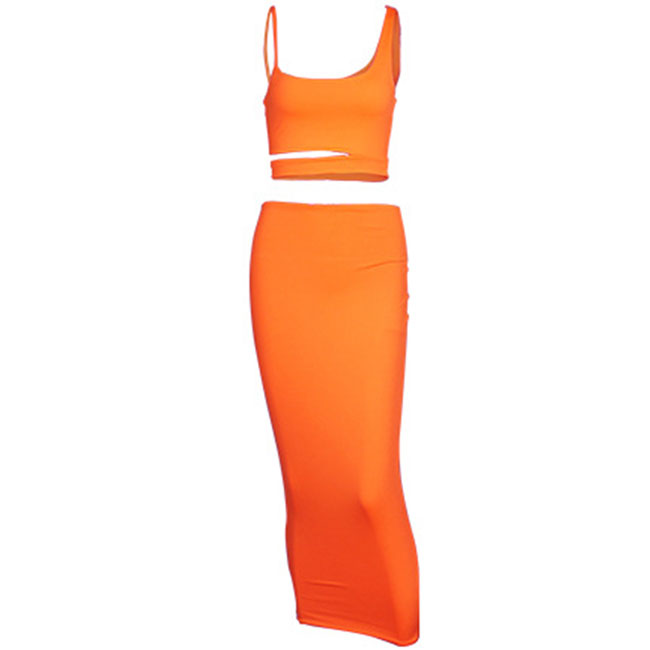 Cut Out Tank Top & Skirt Set - Sleek Sleeveless Design and Comfy Stretch Polyester Material  Castello Clothing Line   