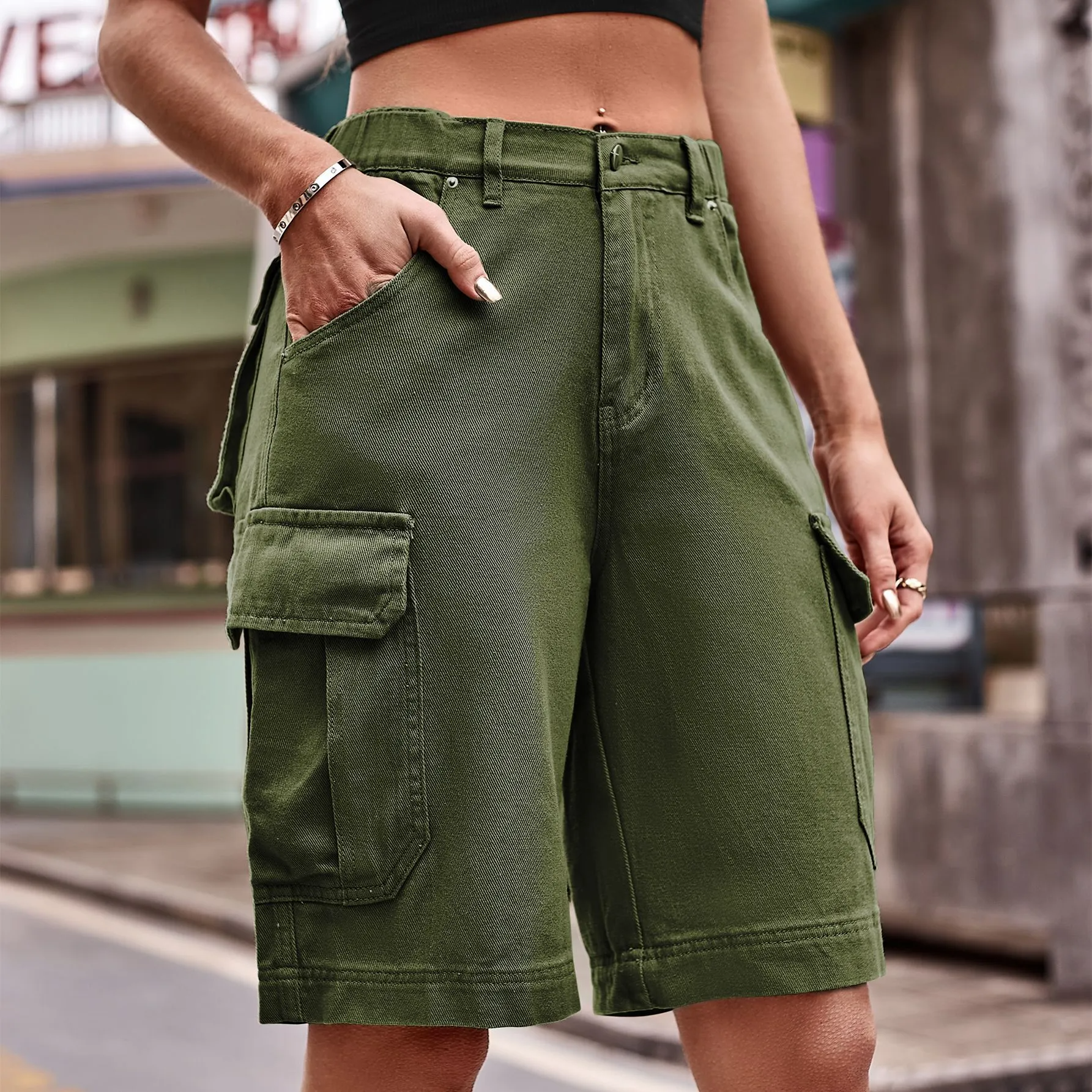 Trailblazer High-Waist Utility Cargo Shorts  Castello Clothing Line   