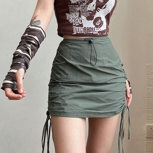 Drawstring Ruched Polyester Mini Skirt  Castello Clothing Line   
