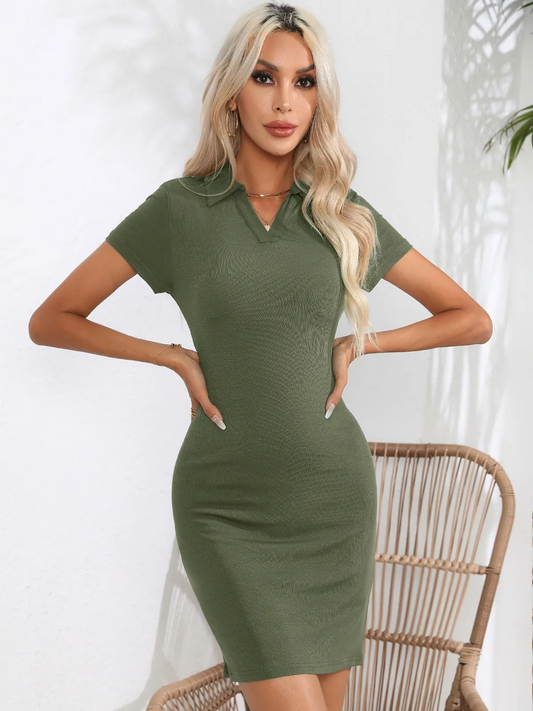 Sia Collared Short-Sleeve Bodycon Mini Dress Castello Clothing Line