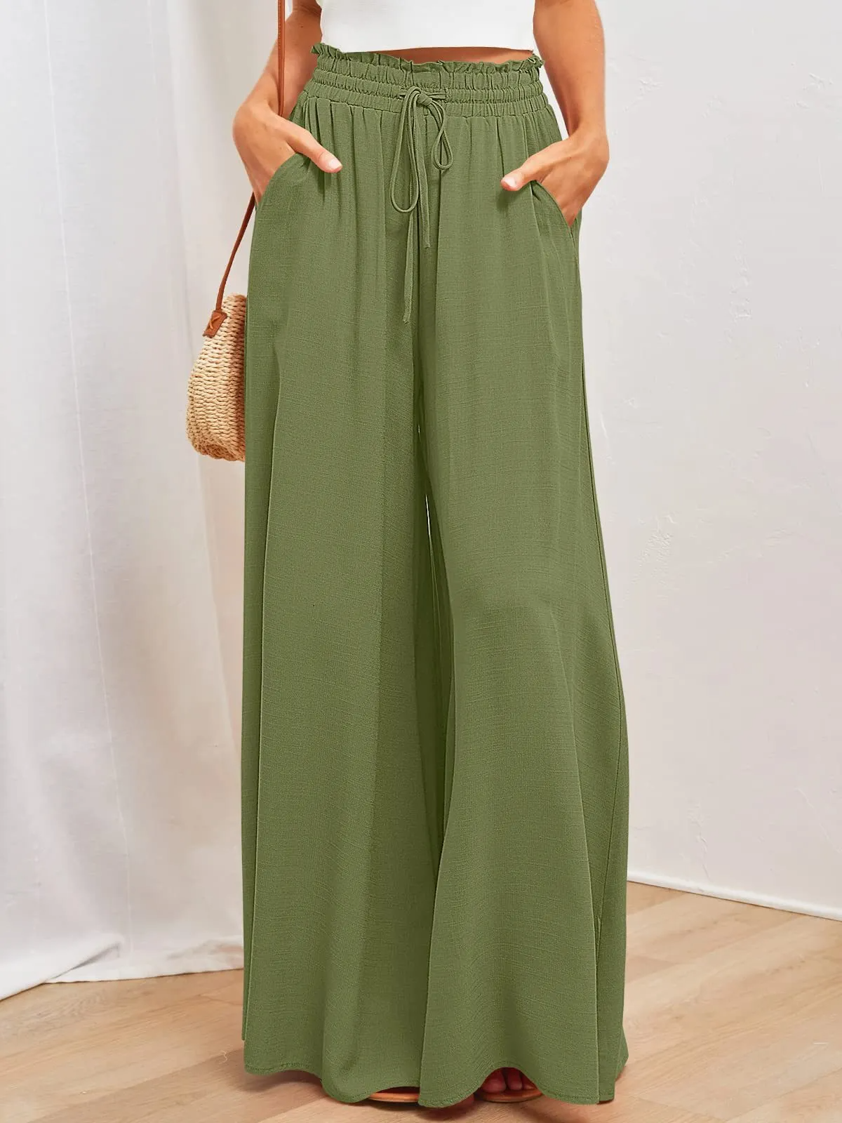 Afterglow High-Waist Wide-Leg Drawstring Palazzo Pants Castello Clothing Line
