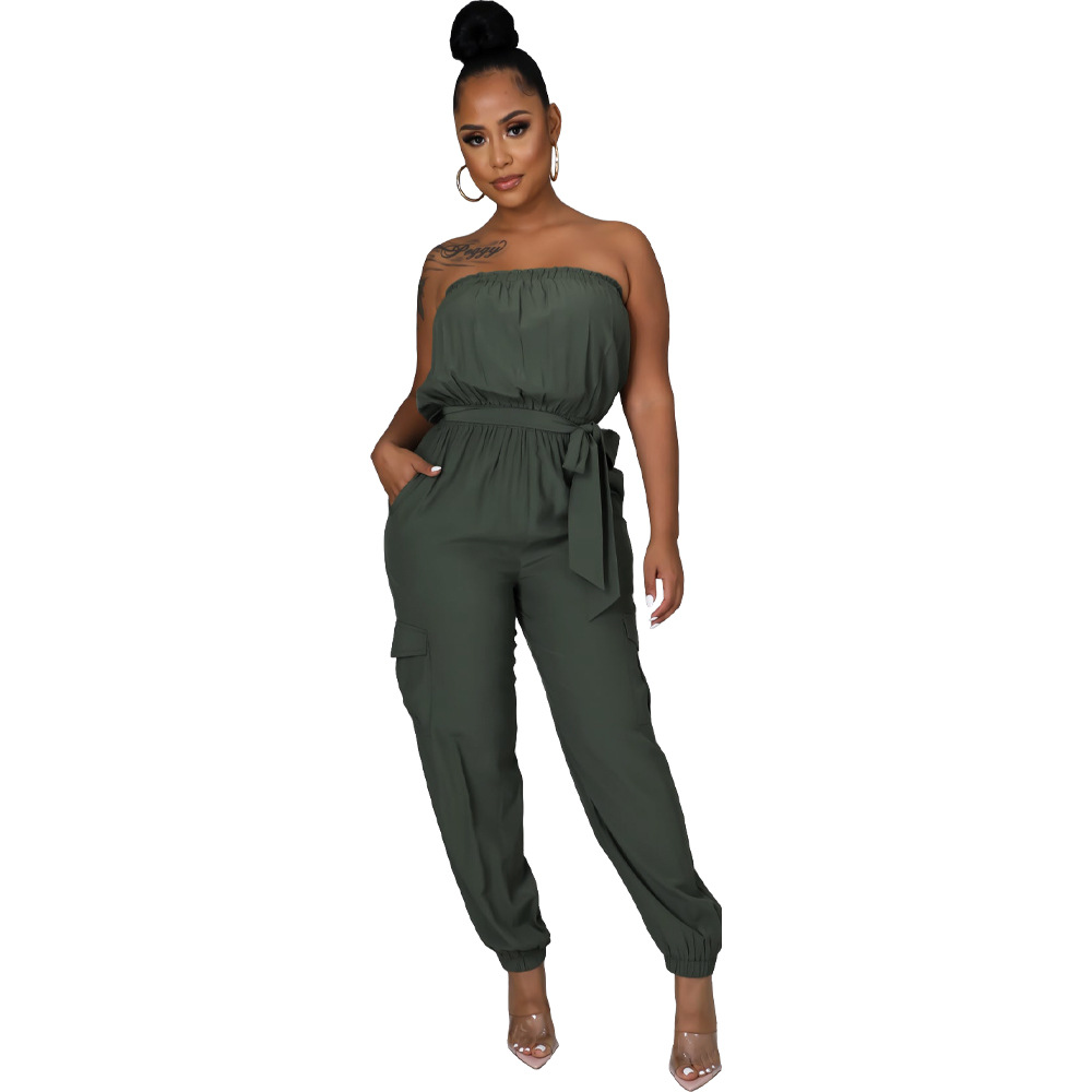Talia Strapless Tie Waist Cargo Jogger Jumpsuit women jumpsuits Castello Clothing Line