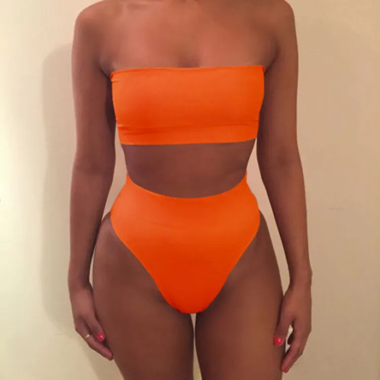 Zerra Strapless Bandeau High Leg Seamless Bikini Set Bikini set Castello Clothing Line