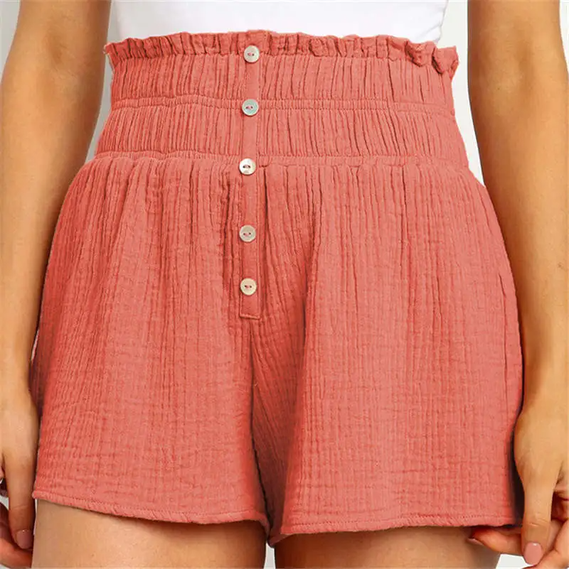 SunBreeze High-Waist Button Front Textured Shorts  Castello Clothing Line   