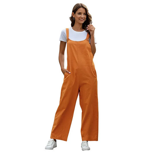 Jennifer Sleeveless Relaxed Fit Wide Leg Bib Overalls women's overalls Castello Clothing Line