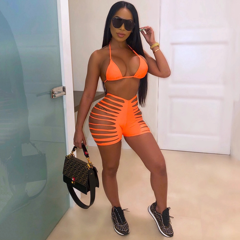 Flaunt Cutout Bikini Top & Strappy High-Waist Shorts Set  Castello Clothing Line   