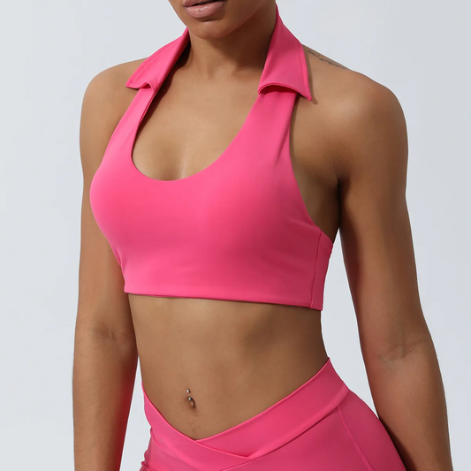 Macy Halter Collared Open Back Crop Top workout tops and t-shirts Castello Clothing Line