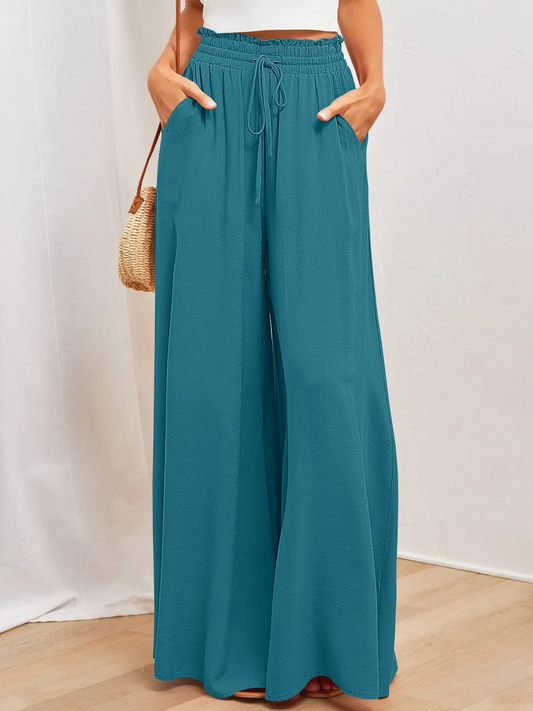 Afterglow High-Waist Wide-Leg Drawstring Palazzo Pants Castello Clothing Line