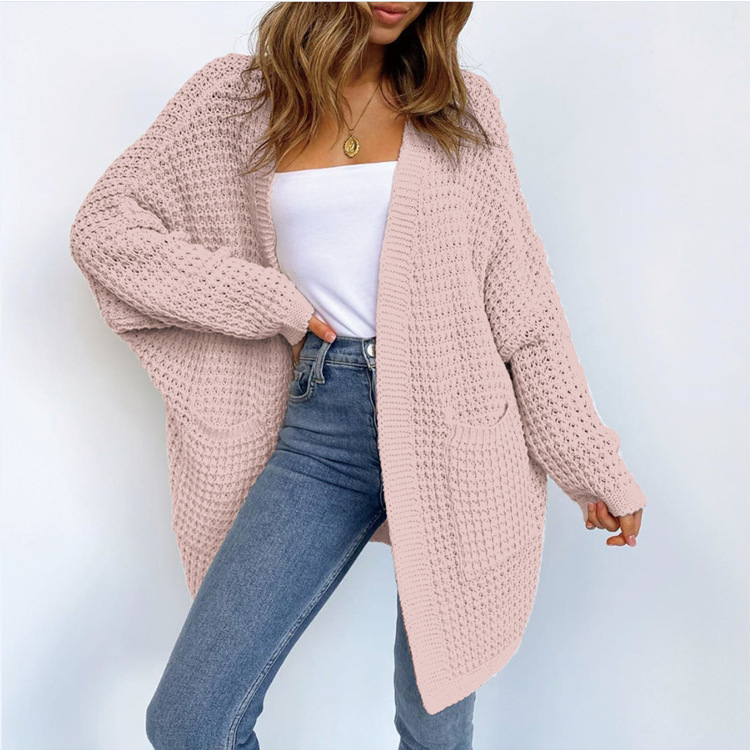 Cloud Waffle Knit Open Front Oversized Cardigan Castello Clothing Line