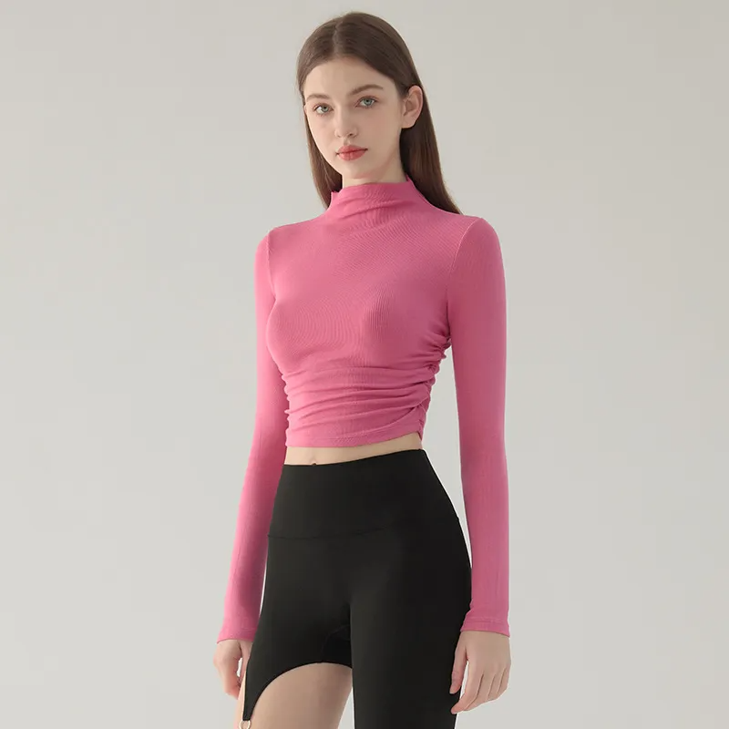 Fae Long Sleeve Mock Neck Ruched Top workout tops and t-shirts Castello Clothing Line
