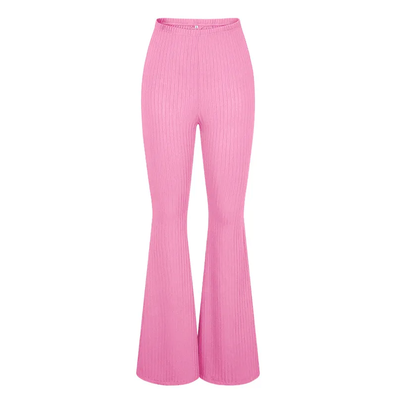 Aveline High-Waisted Ribbed Flared Knit Pants women pants Castello Clothing Line