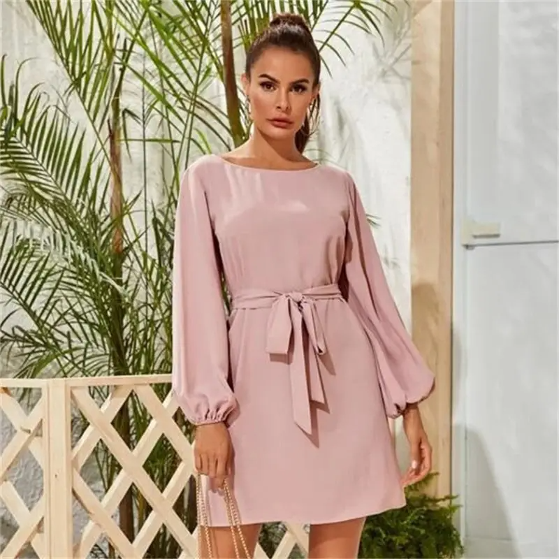 Vivienne Long Sleeve Tie Waist Mini Dress mini dress Castello Clothing Line