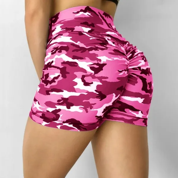 Sassy High-Rise Camo Scrunch Butt Biker Shorts Castello Clothing Line