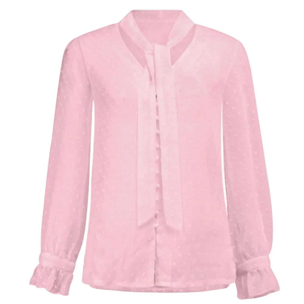 Felicity Tie-Neck Swiss Dot Long Sleeve Blouse Castello Clothing Line